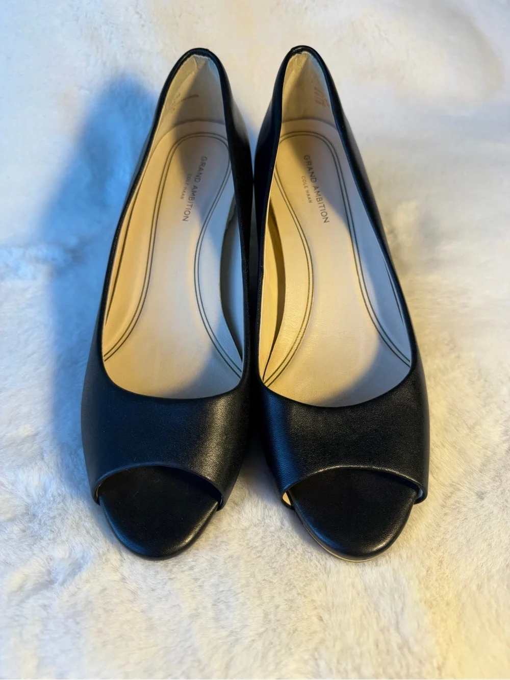 Cole Haan Classic Black Peep-Toe Wedge Pumps Size 7.5